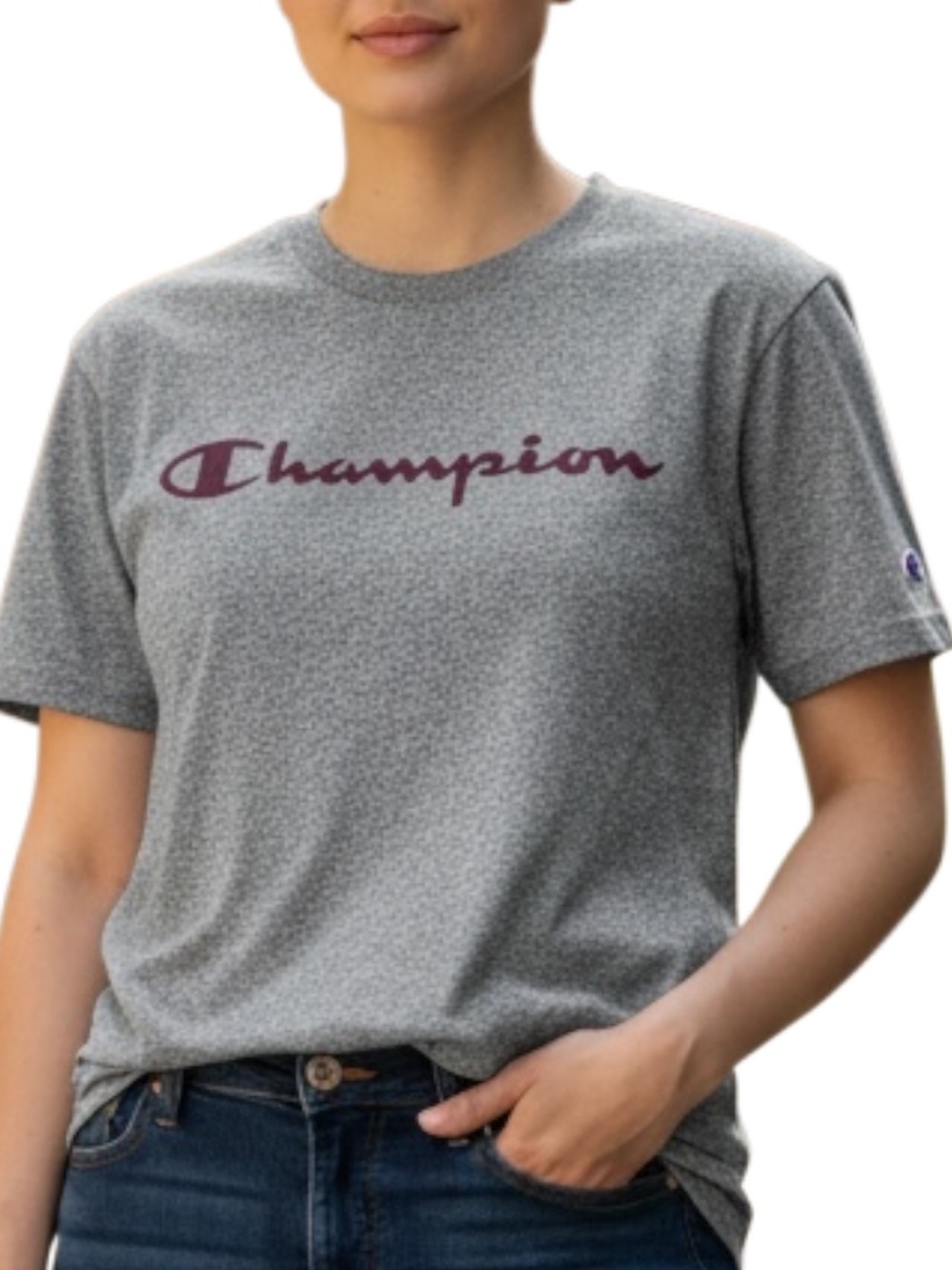 Champion Heritage Athletic Men's T Shirt Y2K Vintage Big Logo Gray Size Small